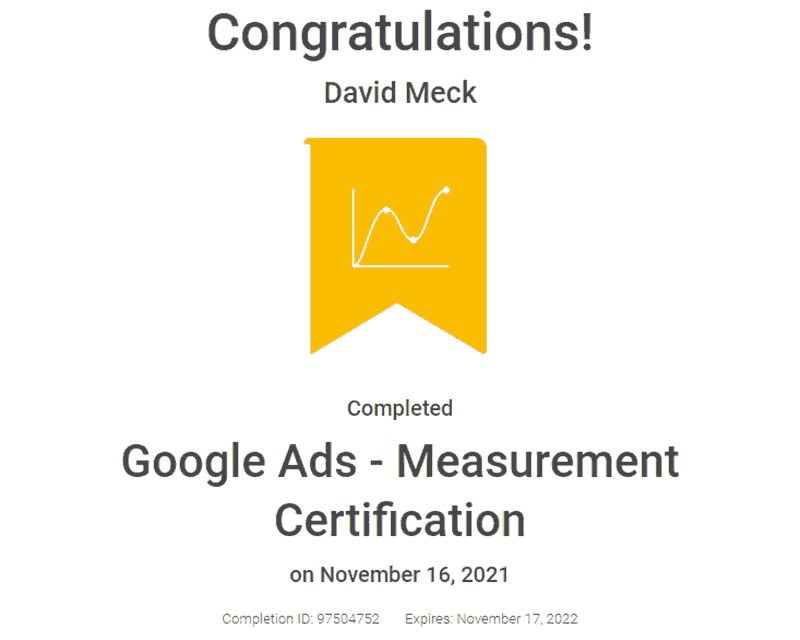 Google Ads Measurement Certification David Meck