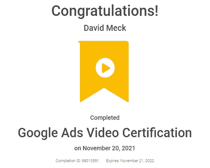 YouTube Advertising Certification David Meck