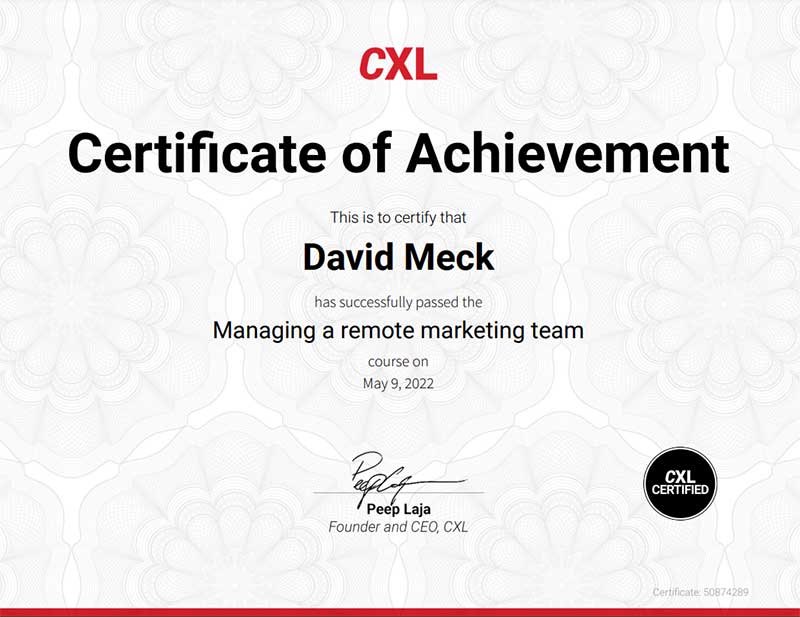 Managing a Remote Marketing Team Certification - CXL Institute