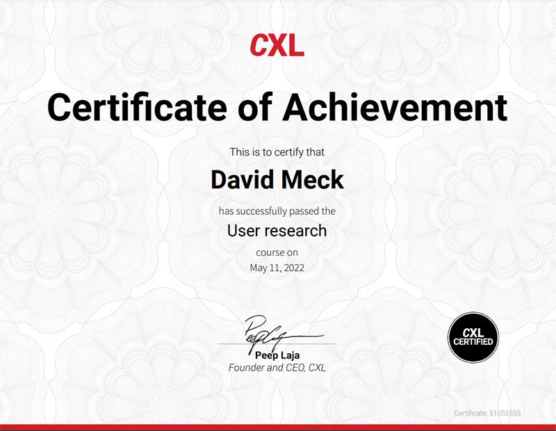 User Research Certification - CXL Institute