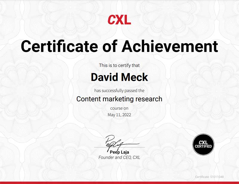 CXL Institute Content Marketing Research Certification